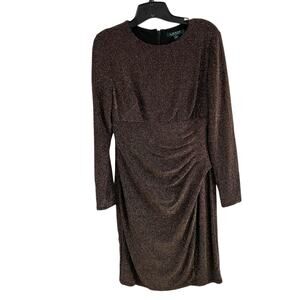 Lauren Ralph Lauren Metallic Gold Black Ruched Sheath Dress Size 10